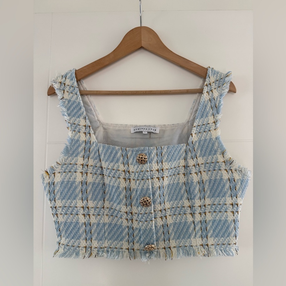 Endless Rose Cropped Tweed Top, size large.